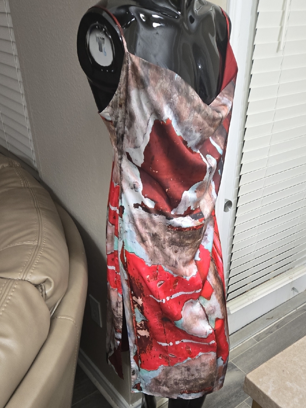 Women’s Red & Multicolor Abstract Slip Dress